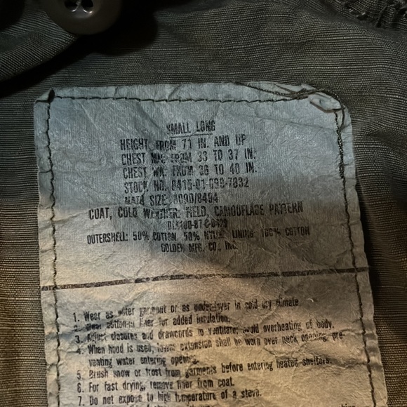 Vintage US Army Woodland Camo Field Jacket Coat Cold Weather sz Small long - Picture 7 of 11